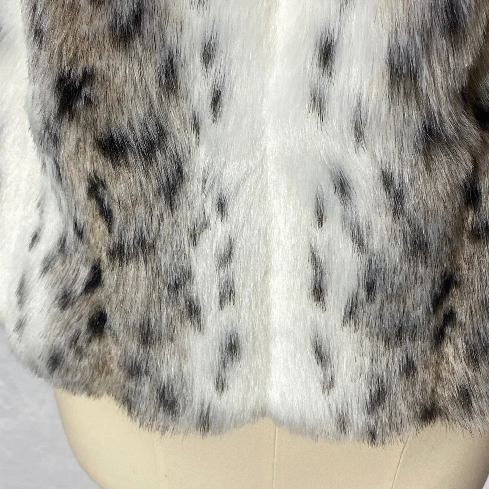 VTG Girl's Skyline Fun Fur‎ Faux Fur Hooded Jacket Snow Leopard Print Coat